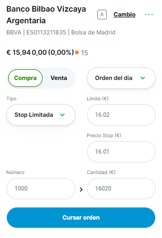 Ejemplo de Orden de Compra Condicionada en Degiro