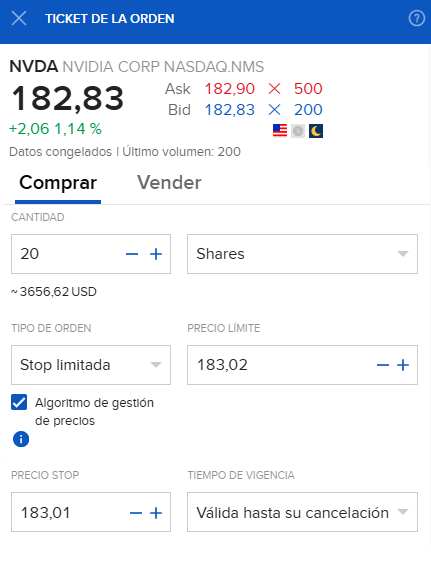 Ejemplo de Orden Condicionada de Compra en Interactive Brokers