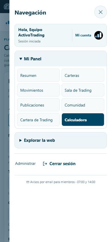Ubicación de la Calculadora en móvil: abre Menú, entra en Mi Panel y pulsa Calculadora, resaltada en azul